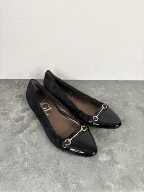 AGL Attilio Giusti Leombruni black suede patent leather cap-toe ballet flats 8